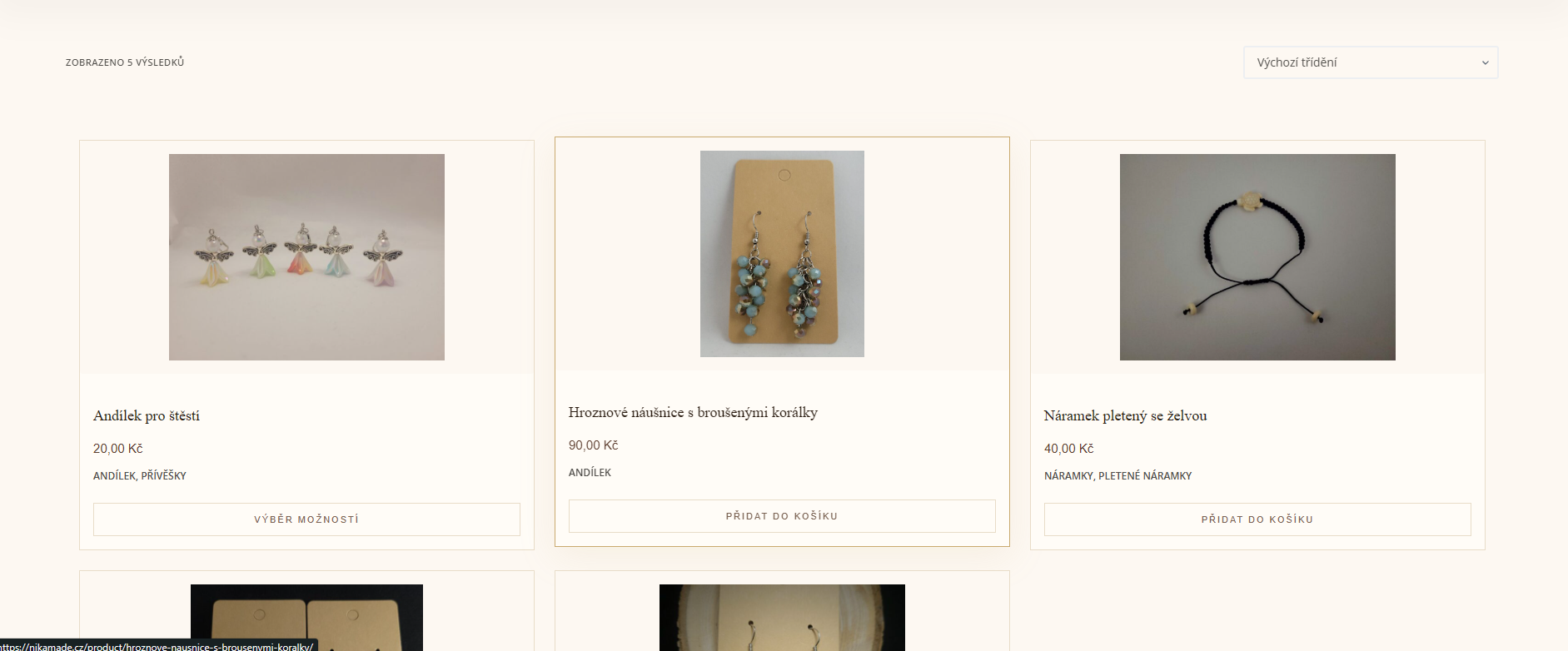 Nika Made — produktová stránka, košík a platby